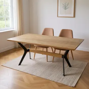 HomeRoots 558162 29.5 x 78.7 x 39.3 in. Brown & Red Wood & Metal Trestle Base Dining Table