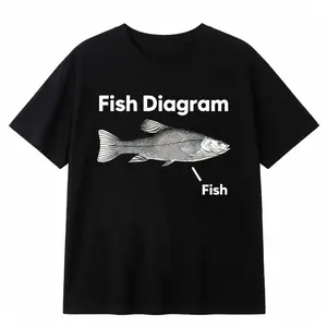Funny Fish Diagram Meme Graphic Men Clothing Tee Shirt Homme New In Top Short Sleeve Round Neck Printing Pullover T-Shirt
