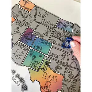 50 States USA Scratch Off Map with Icons - Silver