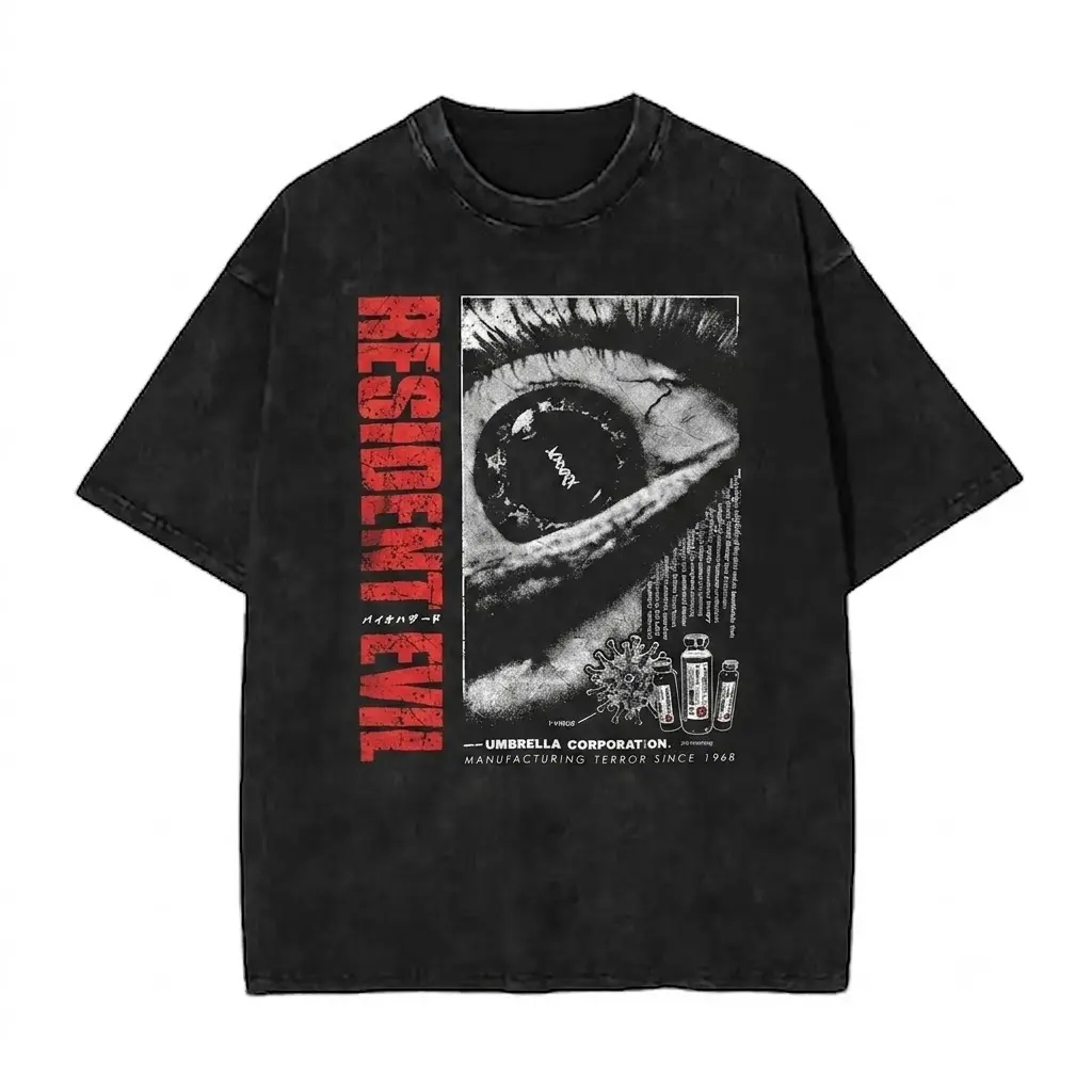 Resident Evil Graphic T-Shirt Vintage Acid Wash Oversized Umbrella Corporation Gaming Tee Streetwear Resident Evil [1996] T-Shirt: "Nightmare/Umbrella Corp."