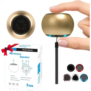 2Pack Portable Mini Speakers, Bluetooth Tiny Speakers,Wireless Micro Speaker for Phone/PC/Tablet, Rechargeable Battery, Built-in Microphone, Cute Mini Speaker with Strap to Carry, Gold