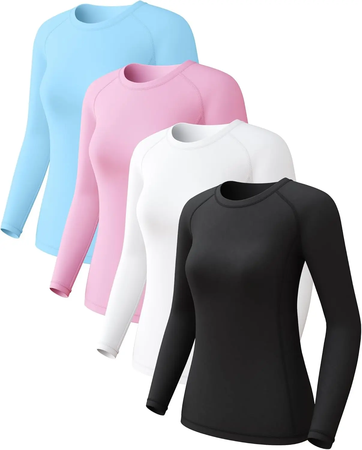 Women's Multi-Size Long Sleeve Compression Shirt - UPF 50+ Sun Protection Rash Guard, Breathable Moisture-Wicking Dry-Fit Cooling Underscrub/Undershirt, Snug Stretch Gym Wear for Daily Use