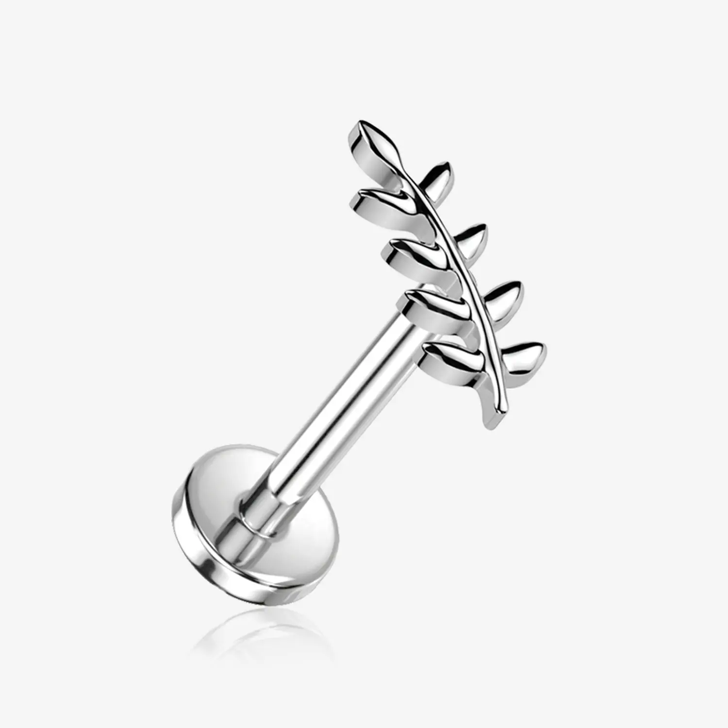 Implant Grade Titanium OneFit Threadless Olive Leaf Vine Top Flat Back Stud Labret