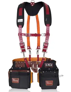 Trutuch Black Nylon & Leather Tool Belt with Leather Work Suspender, Framers Tool Belt, Electrician, Drywall Tool Belts