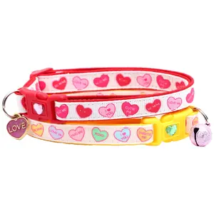 Pastel Conversation Hearts Safety Handmade Cat Collar by Pugs2Persians with Matching Jingle Bell & Charm Valentines Day Spring Holiday Love