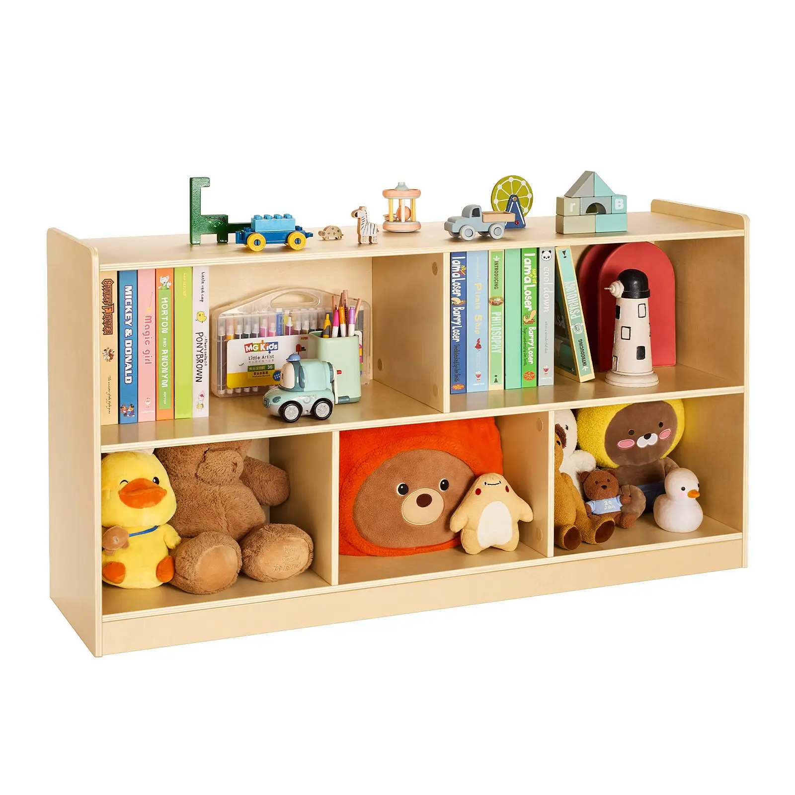 【DealsForYouDays】VEVOR Montessori Toddler Solid Wood Bookshelf, 45-in Width, 5-Section Toy Storage Organizer, Kids Display Cabinet, Daycare Furniture for Bedroom, Nursery, Brown, Toddler Bookshelf