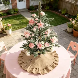 24 Inch Burlap Tree Skirt, Small Rustic Mini Tree Skirt for 2-3 Ft Tabletop Trees, Boho Farmhouse Summer Party Decorations, Wedding Decor, Birthday Party & Graduation Ornament