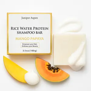 Rice Water Protein Shampoo Bar – Mango Papaya Scent – Solid Shampoo for All Hair Types with Kaolin Clay – Sulfate-Free, Travel-Friendly, Eco-Conscious Hair Care Gift