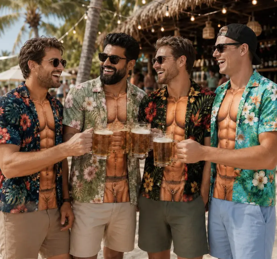 Custom Funny Muscle T Shirt for Men, Hawaiian Shirt Illusion Tee, Personalized 3D Fake Open Shirt, Too Hot To Handle Summer Vacation Gift