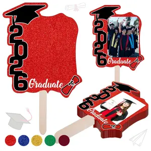12-24 Piece Graduation Decor Folding Fans & Frame Props, 6 Inch Photo Holders, Class Photos Party Decor, Ceremony Stage Setup
