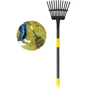 Small Rake for Leaves, Metal Garden Leaf Rake Heavy Duty 5ft, 11 Tines 9" Wide Hand Lawn Collapsible Yard Shrub Pine Needle Adult Kids Rakes for Lawns Dog Poop Rake
