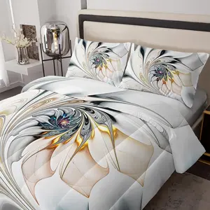 3-Piece Bedding Set, Marble Design, Accents, Floral Print Comforter, Includes 1 Blanket & 2 Pillowcases