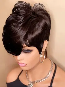 Women's Pixie Cut Wig Short Wigs with Bangs, Natural Human Hair, Full Machine-Made Layered Design, Straight Style, Perfect for Daily Wear, Pre Cut Wigs