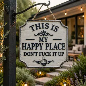 Funny Garden Wooden Sign, Farmhouse "this Is My Happy Place Don't F It," Aesthetic Room Decor, Hanging Signs for Front Door, Porch, Patio, Indoor/outdoor