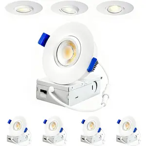 3 inch 5CCT Gimbal Led Recessed Lights, 360? Rotatable Adjustable Eyeball Downlight,  recessed Lighting for Shower, 10W Dimmable Can Lights with Jbox, White, ETL (4 Pack)