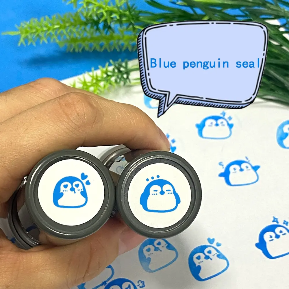 Mini Penguin Stamp Set, Cute Q Version Penguin Stamps for Daily Journaling & Card Decoration, Self-Inking Blue Ink Stamp Kit
