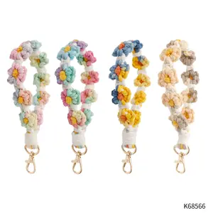 Macrame Multicolor Daisy Flower Wristlet Keychain: Assorted