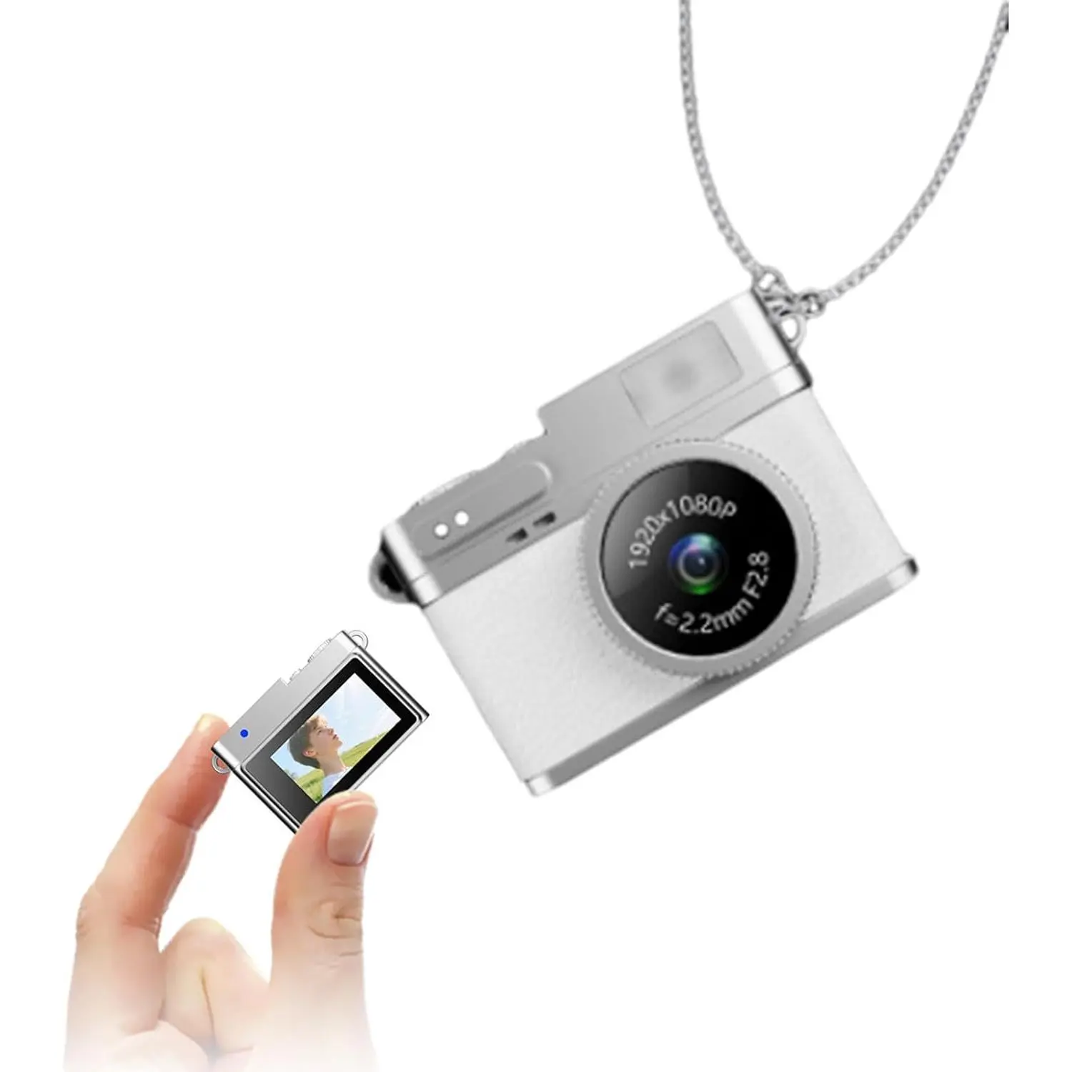 1080P Compact Digital Mini Keychain Camera with Carrying Chain, Buttons, Screen, Flash Suitable for Low-Light, Lens, Charging, Cute White Aesthetic for Travel, DIY & Jewelry Making | Valentine's Day Gift