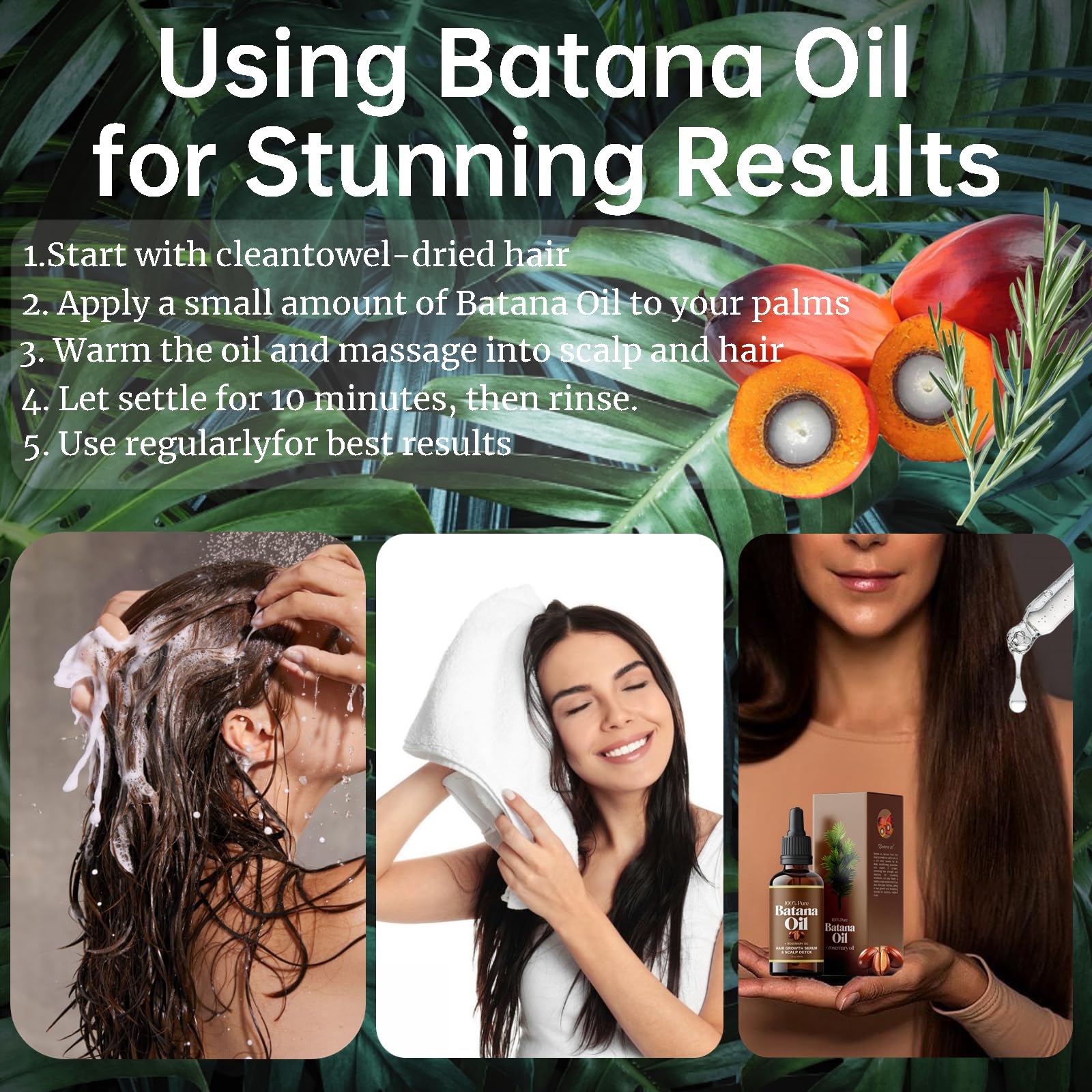 Batana Oil for Hair,Hair Oil with Rosemary for Hair Growth - 100% Organic Batana Oil ,Healthy Hair, Make Hair Longer Fuller Thicker, Organic Batana Oil with Rosemary,Organic Rosemary Oil Vitamin E Nourish Scalp,for All Hair Types