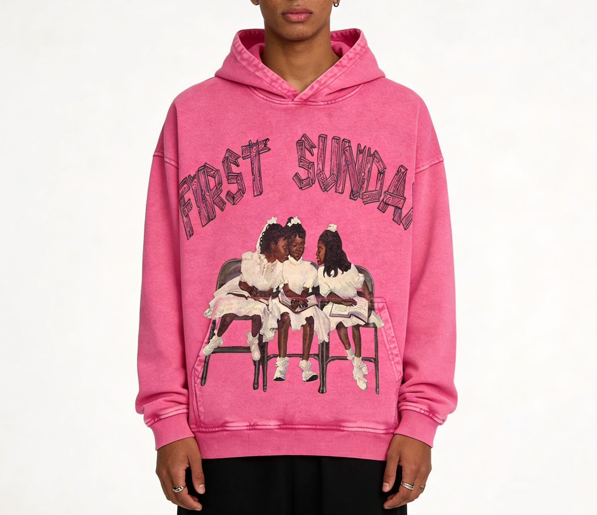 Sopula Studio Men's Vintage First Sunday Faith Graphic Acid Washed Oversized Hoodie Casual Loose Sweatshirt Long Sleeve