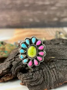 Handmade Sterling Silver Cotton Candy with Palomino Adjustable Ring "Signed Nizhoni"