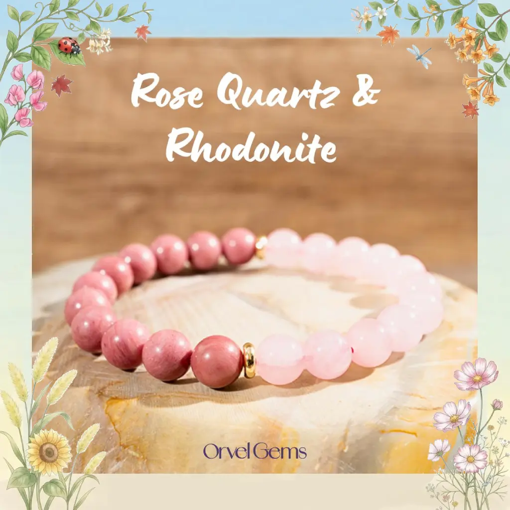 Rose Quartz & Rhodonite Bracelet – Self-Love Crystal Healing Jewelry | 8mm Beaded Gemstone Gift for Her | Perfect Mother’s Day Gift