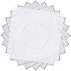 6 PCS 5mm Fuse Beads Pegboards Kits, Plastic Bead Boards with 4 PCS Ironing Paper, Large Square Clear Beads Pegboards for Kids Craft Bead, DIY Craft Bead