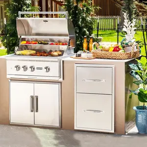Off-white Durable Stainless Steel Outdoor Kitchen Drawers with Paper Towel Holder Smooth Glides