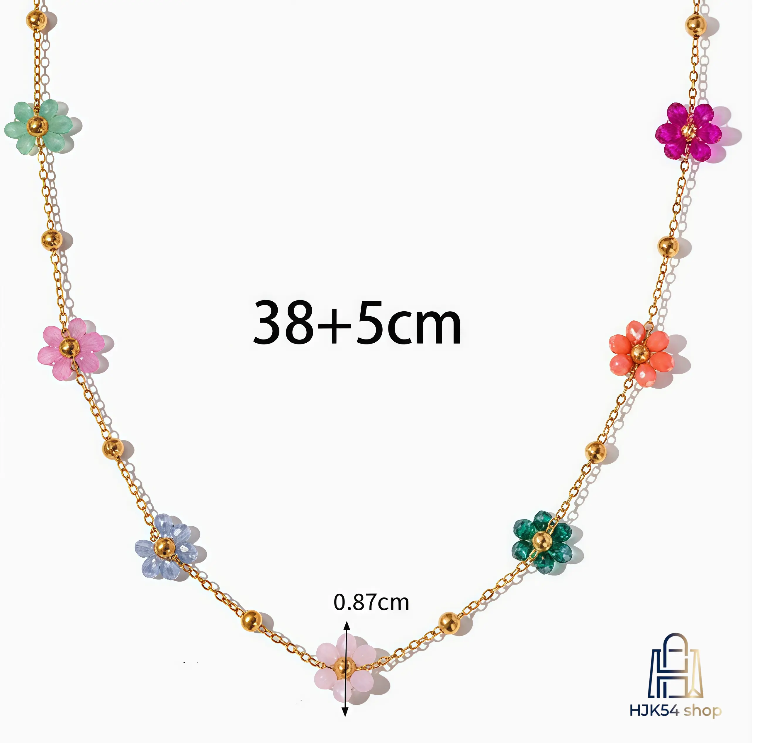 2pcs 18K Gold Plated Colorful Flower Jewelry Set, Stainless Steel Daisy Beaded Necklace & Bracelet, Waterproof Dainty Floral Accessories for Women