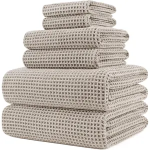 Oversize, 60 x 30 in., Quick Dry Lint Free Microfiber Bath Towel Set, 6 count (Beige, Waffle Weave)