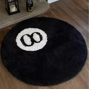 Black NO.8 Ball Pattern Area Rug for Indoor and Outdoor Use, Soft Plush Non-Slip Carpet for Bedroom Bathroom and Living Room, Home Decor Rugs