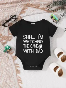 Newborn Summer Short Sleeve Triangle Shirt, Unisex Baby Clothes, Cute Rugby Letter Print, Fun Onesie Bodysuit for Boys and Girls
