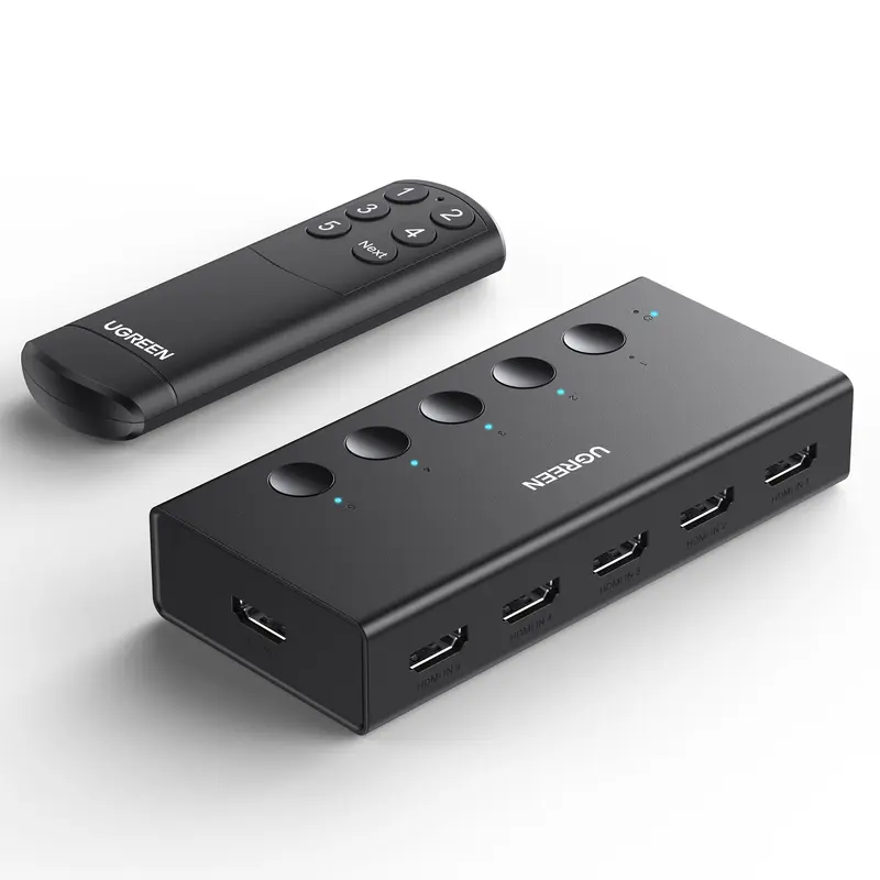 UGREEN 5 in 1 Out HDMI Switch - USB Powered 4K 60Hz Switcher Selector Box with Remote, Supports VRR, 1920x1080@240Hz, 2560x1440@120Hz, 3D, CEC, HDR, HDCP2.2, Compatible with PS5/4/3, Xbox, Nintendo Switch, Black (September Restock)