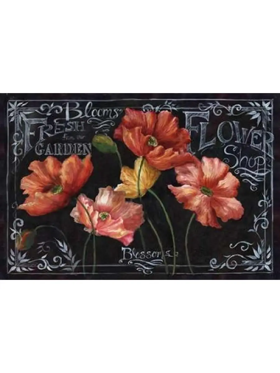 Roaring Brook Art PDXRB8453TSLARGE Flowers in Bloom Chalkboard Landscape Poster Print by Tre Sorelle Studios, 24x36 in Large Home Decor Wall Art for Room Decor