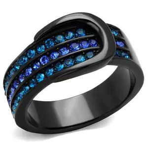 212 MAIN Women's Fashion Ring - IP Black Finish, Stainless Steel Base, Multi-Color Top-Grade Crystals, Size 8