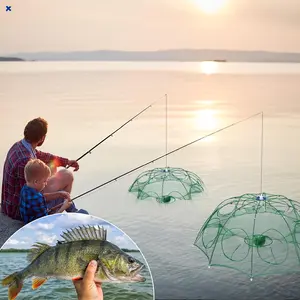 10-Hole Foldable Portable Fishing Trap Net, Sturdy Mesh Crab Shrimp Fish Cage, Suitable for Freshwater & Saltwater Fishing for Beginners and Anglers