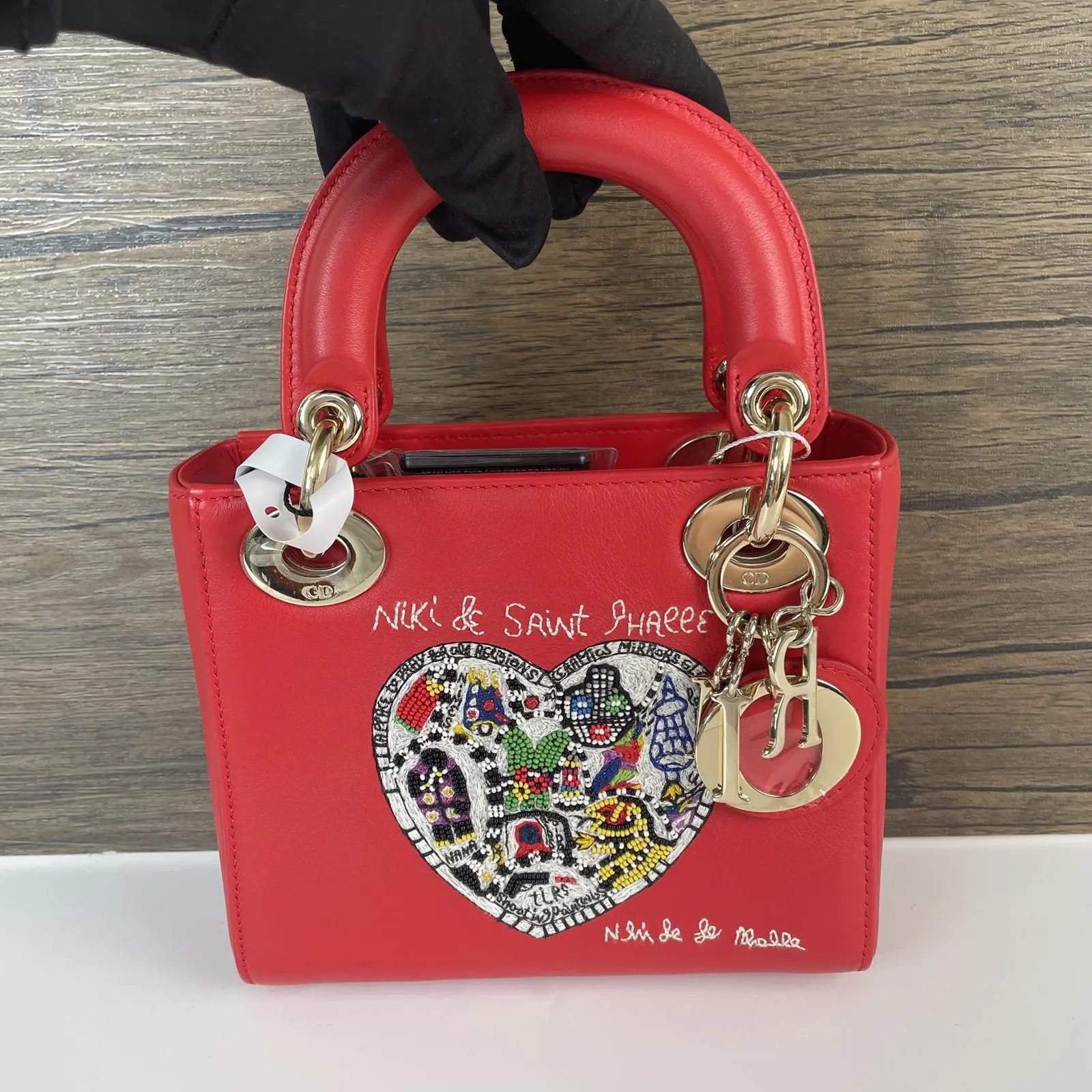 Pre-owned Dior Bright red smooth lambskin Shoulder bags Mini Lady × Niki de Saint Phalle Collaboration+charm rrr