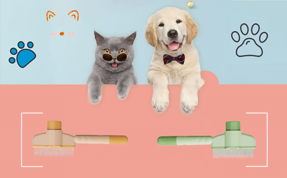 TemApex 2-Pack Pet Grooming Combs, Stainless Steel Long & Short Teeth for Shedding & Tangles, Professional Metal Hair Remover for Dogs, Cats & Rabbits (Easy to Clean)