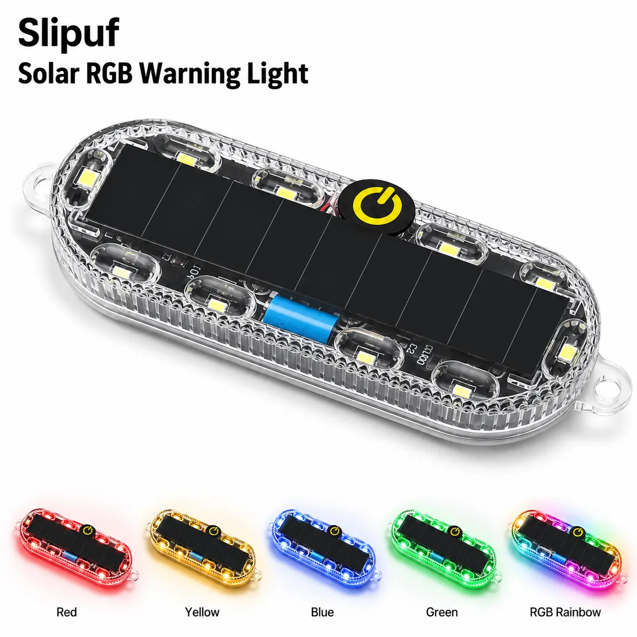 Slipuf Solar RGB Warning Light, Waterproof LED Safety Light with Motion Sensor, Colorful Flashing Light for Car, Bike, E-Bike, Motorcycle & Outdoor Use