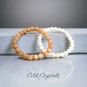The Sun & Moon Women's Bracelet Stack - Rare Natural Sunstone & Moonstone Stones, Handcrafted with Care