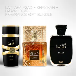 Lattafa Perfume Asad + Khamrah + Rasasi Hawas Black 100ml (3.4oz) Fragrance Collection Starter Pack