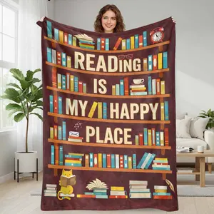 Reading Themed Flannel Blanket Book Lover Print Soft Cozy Warm Lightweight Throw Perfect for Bedroom Living Room Library Office Reading Nook Gift