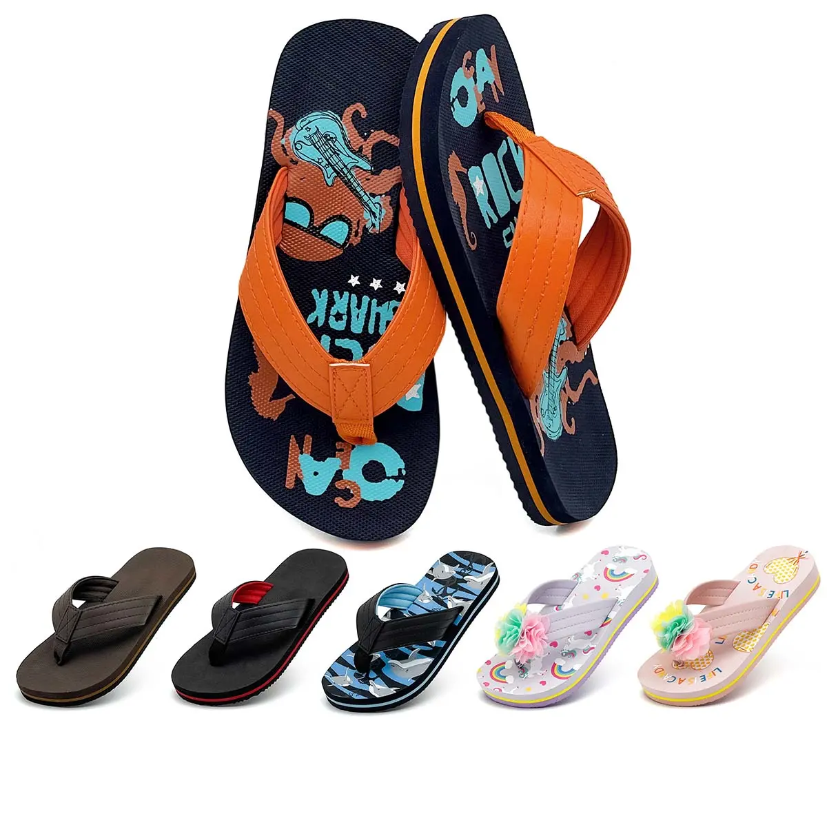 Comfy Kids Beach Flip Flops Multi Color Arch Support Cushion Sandals for Boys Girls