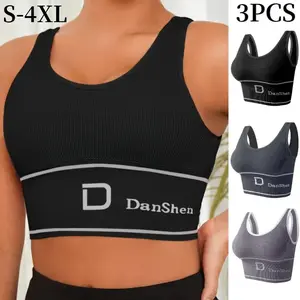 3PCS Plus-Size Push-Up High-Impact Wireless Sports Bra - Cross-Back Seamless Design with Removable Pads, Breathable Compression for Yoga, Running & Training