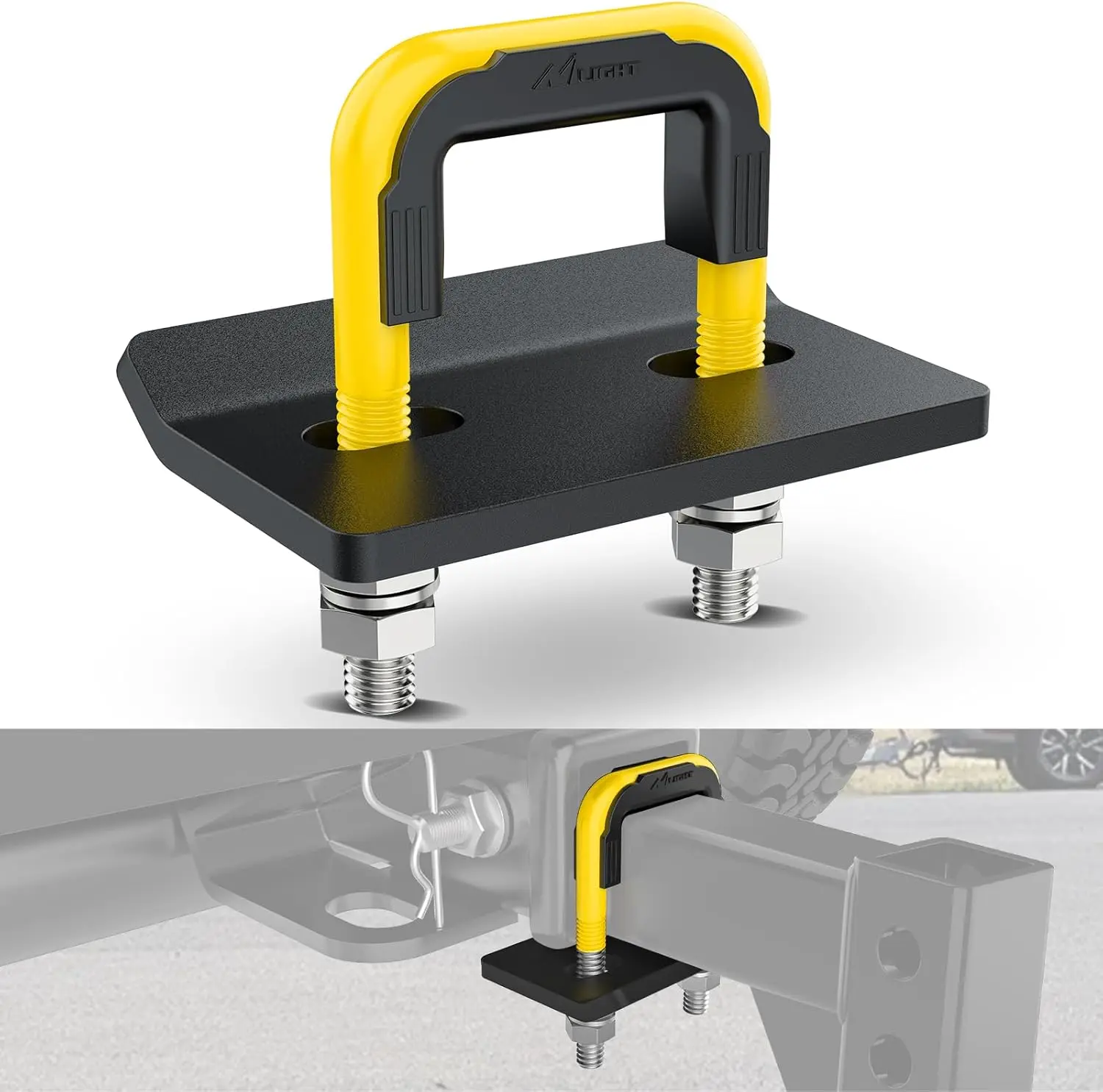 Nilight Trailer Hitch Tightener for 2 Inch Trailers Hitches Mount Anti Rattle Heavy Duty Steel with Rubber Cover Yellow U Bolt Matte Black Plate Electrophoresis Anti-Rust Triple Protective, 2 Inch Trailer Hitches, All Kinds Of Off-Road Vehicles