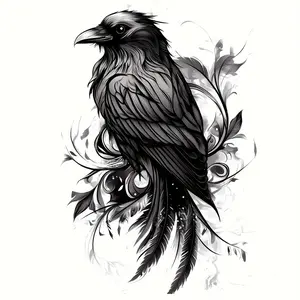 1PC Dark Gothic Raven Decor Sticker For Car Window, Backpacks, Notebooks Ink Raven + Scrollwork Pattern Themed Decor Fills With Dark Gothic Elegant Cool Vibe Enhances Personalized Recognition Fits Multiple Daily Trend Scenarios Decal For Cars