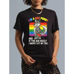 100% Cotton I'm A Gay Furry Pride Month Gay LGBTQ Rainbow Fox Furry T-Shirt Breathable Fabric pride  parade  outfits rainbow  outfits