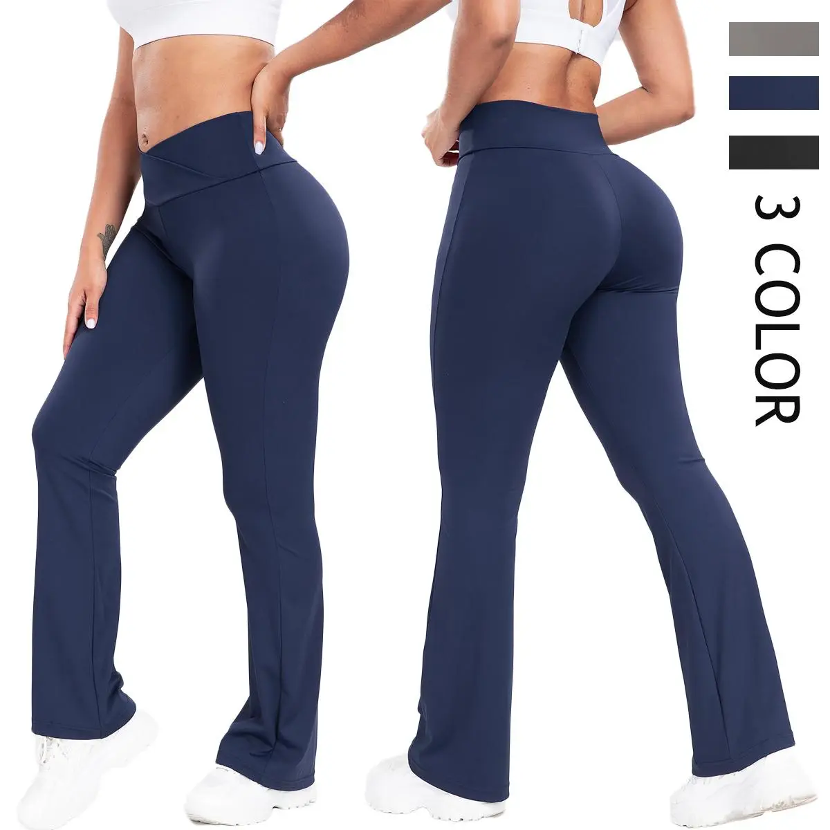 Women's Solid Flare Leggings, High Waist Bootcut Yoga Pants with Tummy Control and Seamless Hip-Lift, Quick Dry Stretch Fabric, Seamless Hip-Lifting Design, Athleisure Style Bottoms, High Waisted Compression, High Waisted Yoga, Leggings For Workout