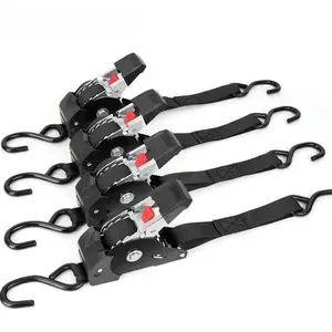 1" x 10' Retractable Ratchet Straps ( 2 pack or 4 pack) - Heavy Duty Self Retracting Tie Down Straps for, Motorcycle, Truck, Cargo Trailer
