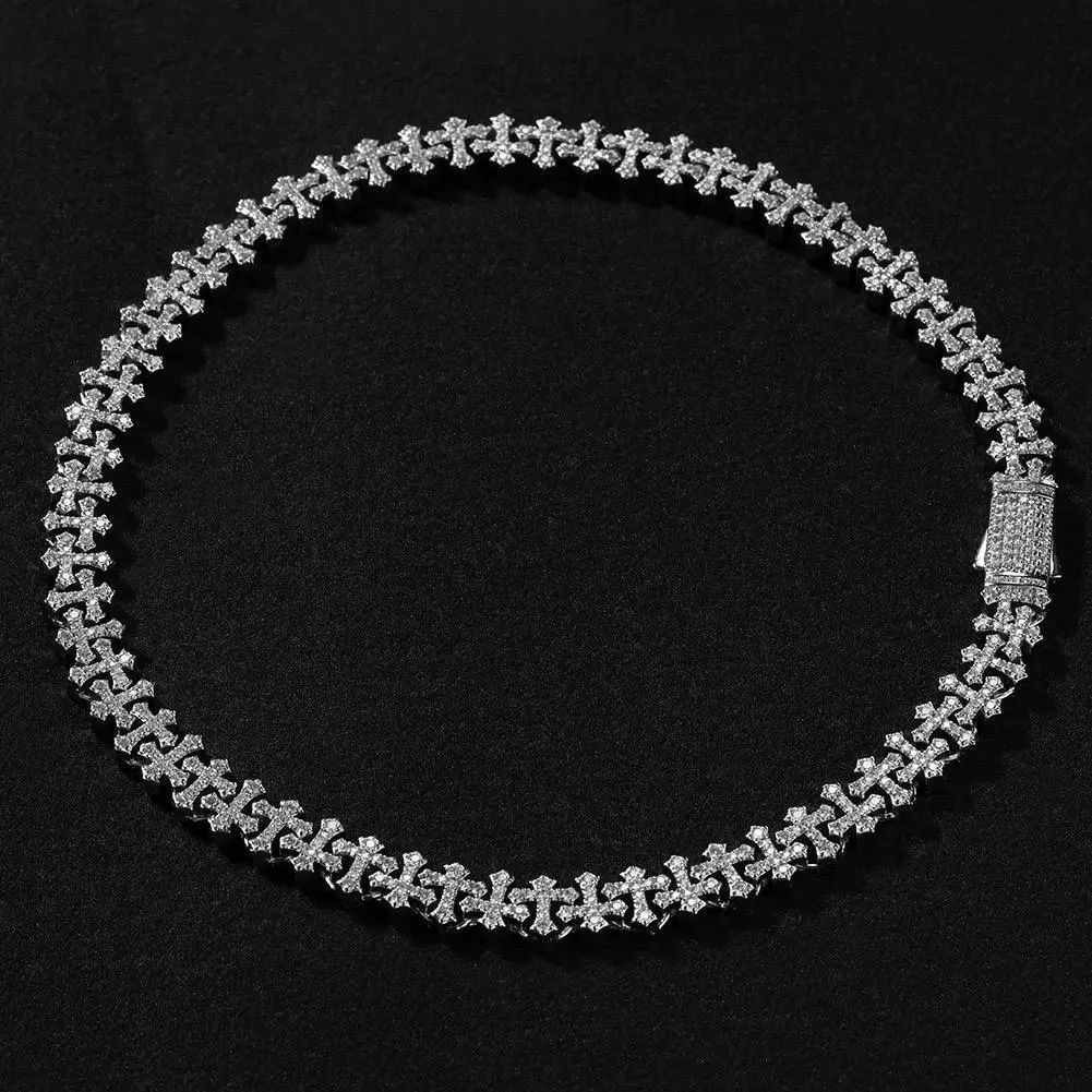 M3-9196 Flooded Cross Link Chain & Bracelet | Hip Hop Bling, Fully Iced Chain with Secure Clasp, Streetwear Statement Accessory summerwins